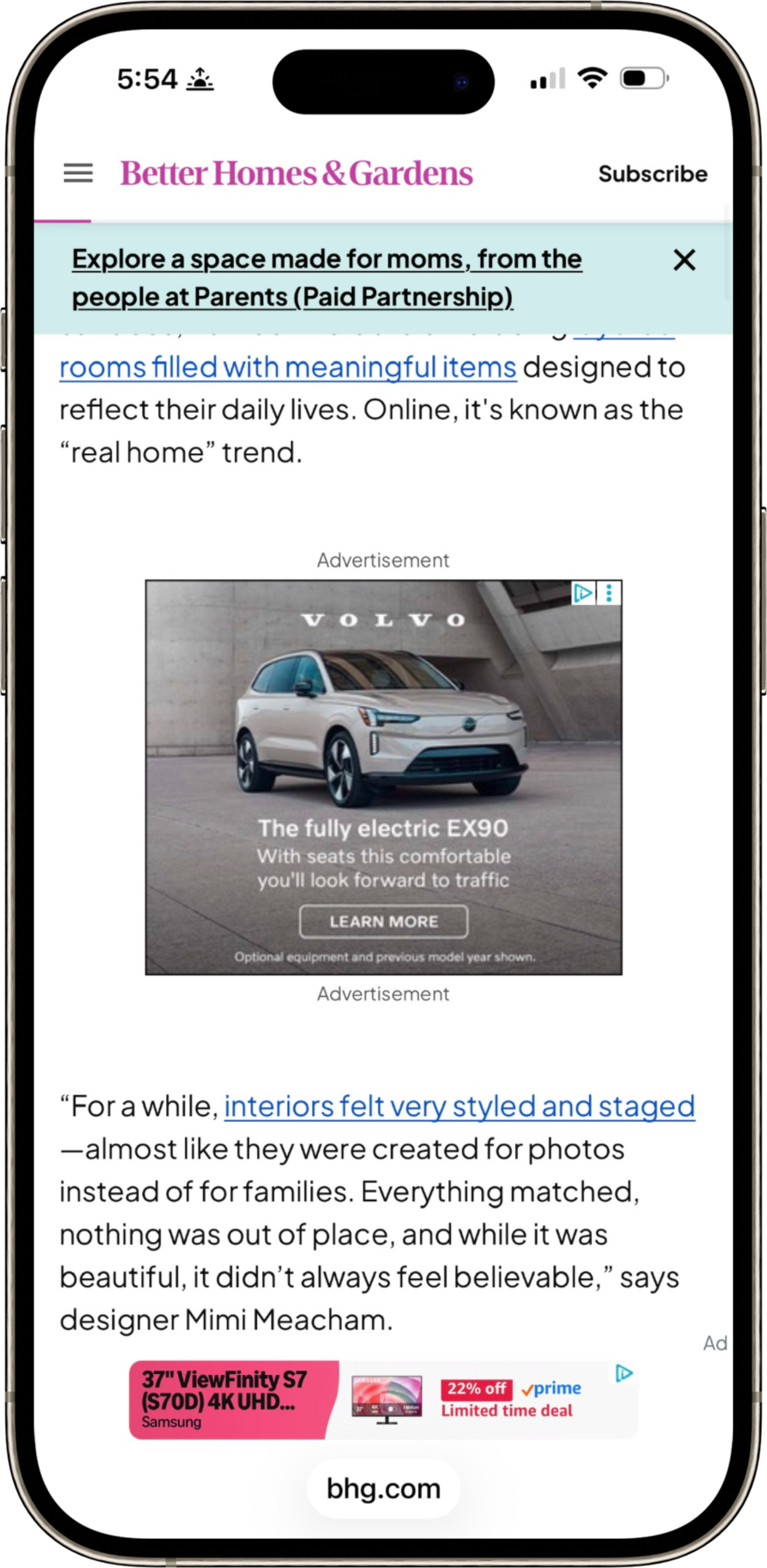 Mobile display ad on Better Homes & Gardens